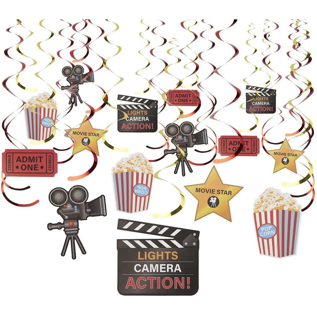 30 Pieces Movie Night Party Decorations, Hanging Paper Theater Decor Swirls for Ceiling